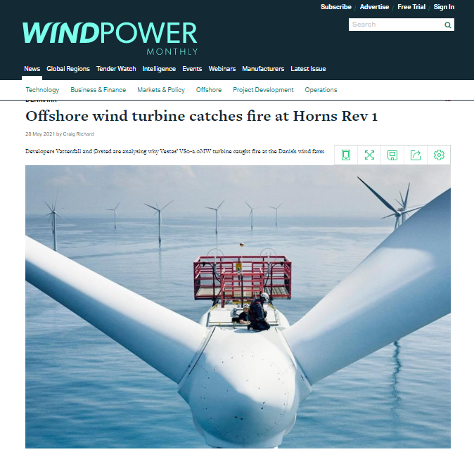 海外某海上风电场一台风机发生着火事故！