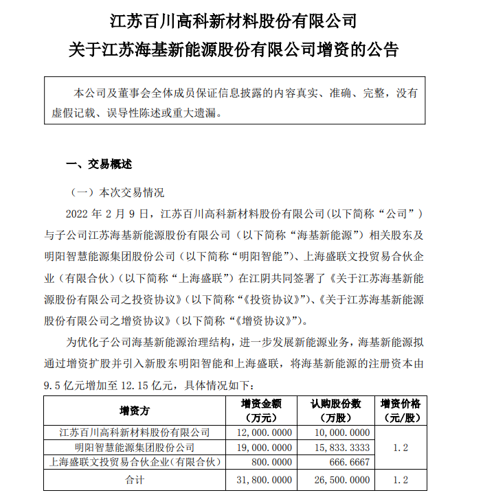 明阳智能布局储能！斥资1.9亿元战略投资储能电池头部企业