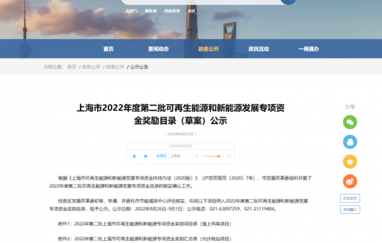 上海市奖励一海上风电项目 电价补贴1分钱 ！