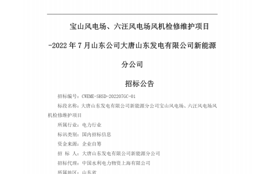 大唐集团两风场191台风机检修维护项目招标