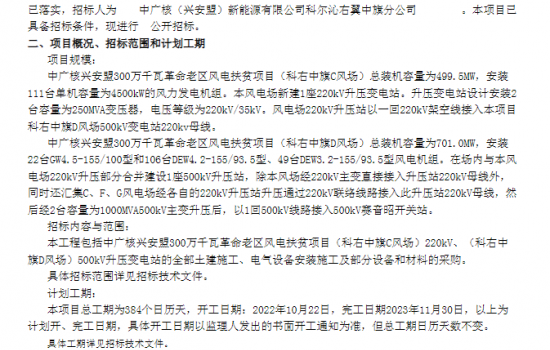 中广核2000MW陆上风电项目C、D区升压站建安工程（标段一）招标