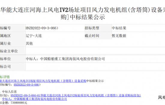7.3亿！华能200MW海上风电项目中标公示