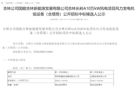 含塔筒2580元/kW！明阳智能预中标国能100MW风电项目